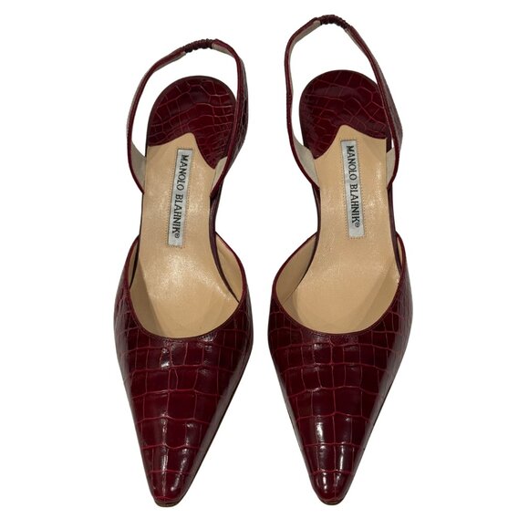 Manolo Blahnik red alligator carolyne slingback pumps size 10 / EU 40 - Picture 2 of 7